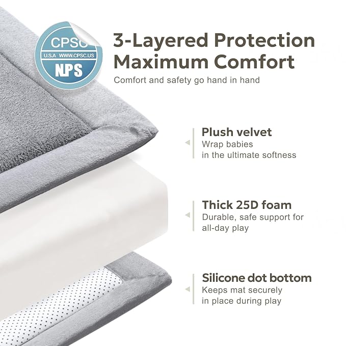Mallify Ultra Soft 1.3" Thick Baby Play Mat for Floor, Extra Large Velvet 71"x79" Playpen Mat, Baby-Safe & Non-Slip Tummy Time Mat, Crawling Mat for Babies, Toddlers, Infants, Kids, Gray