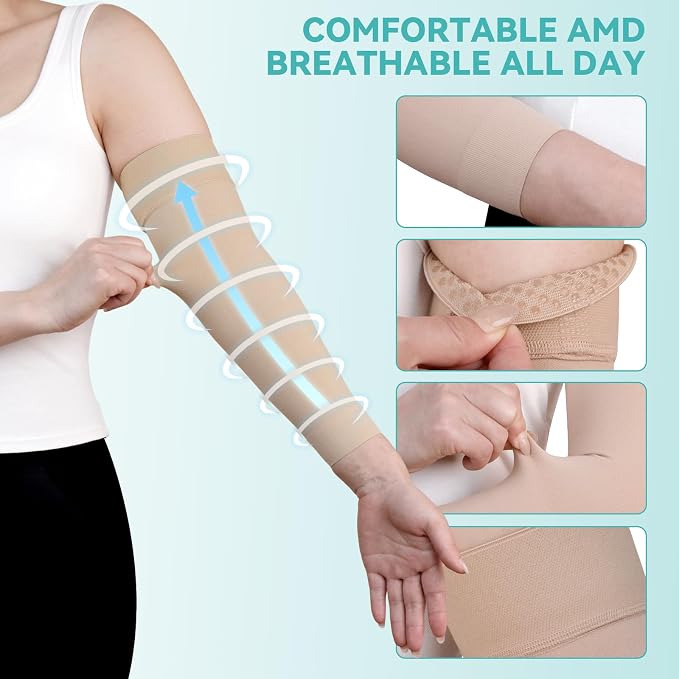 20-30 mmHg Compression Lymphedema Arm Sleeves for Women (Single） | Compression Full Arm Support for Swelling Recovery Circulation, Arthritis, Bursitis, Edema