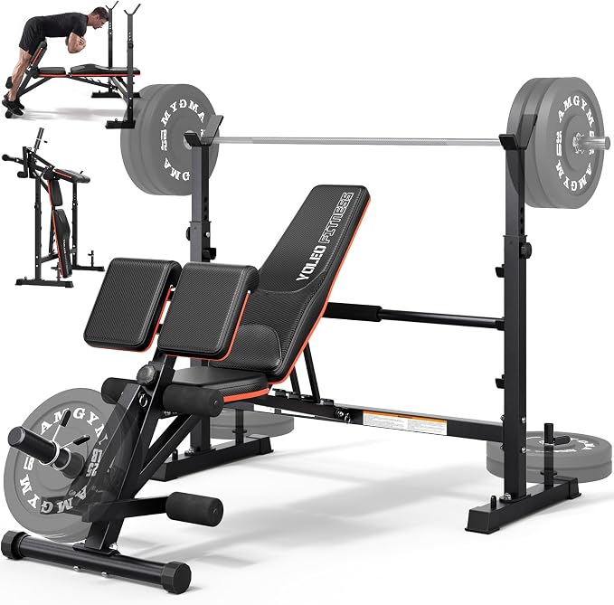 YOLEO 1+X Olympic Weight Bench with Upgraded Roman Chair/Preacher Curl/Leg Extension, Foldable 1870Lbs Wide Bench Press Rack with Ergonomic Support Backrest for Heavy Lifters for Home Gym