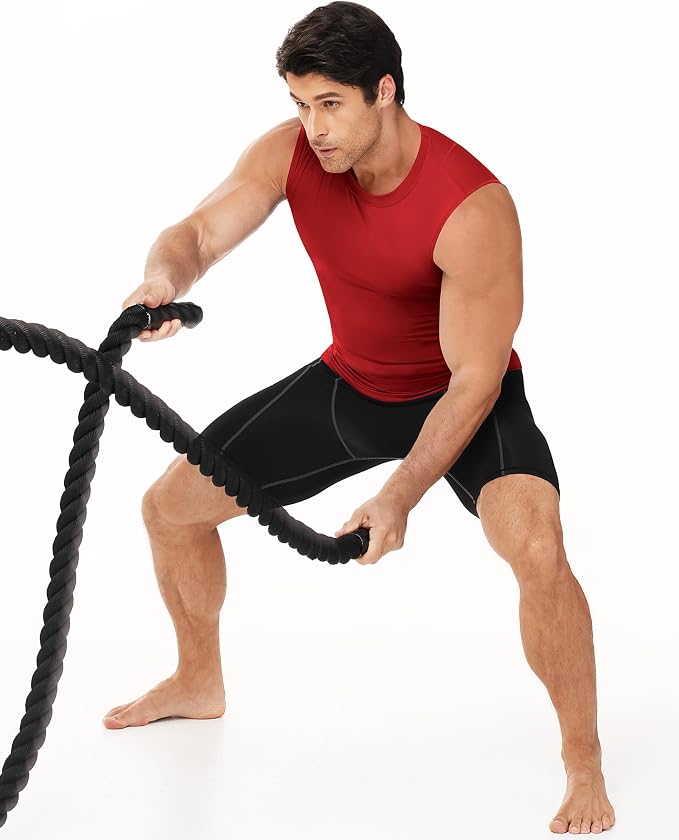 Men's Compression Shirt Sleeveless Athletic Workout Tank Tops Quick Dry Muscle Undershirts for Gym Running
