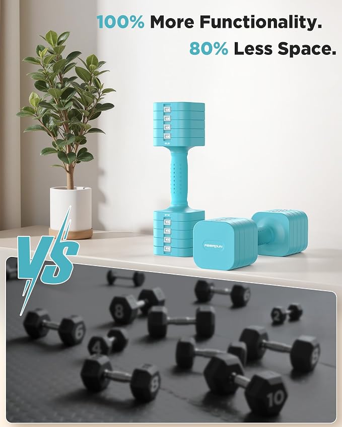 FEIERDUN DB3 5-in-1 Adjustable Dumbbell Set, 6LB/10LB Pair Adjustable Weights for Women at Home, Dual Locking Stable Hand Weights with TPU Soft Handle, Home Gym, Rehab, Pilates, Yoga, Strength Training