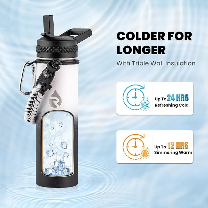 RAYMYLO Insulated Water Bottle 20 oz, Triple Wall Vacuum Stainless Steel | (Cold for 24Hrs, Hot for 12Hrs), Leak Proof & Non-BPA, Modern Water Bottle Jug for School with Straw Spout Lids