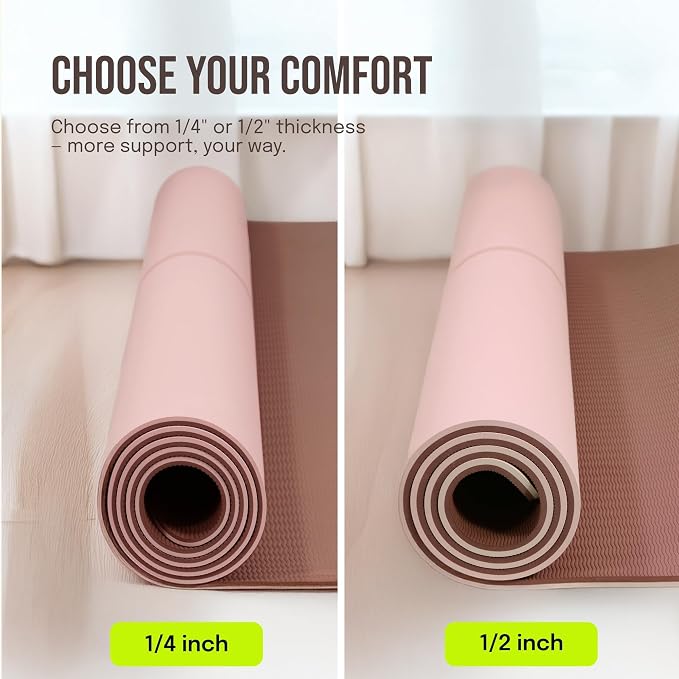 Gogokiwi Large Yoga Mat (6'x4') – 1/4" & 1/2" Thick Exercise Mats for Home Workout, Extra Wide Workout Mats for Home Gym, Yoga, Pilates, Stretching, Floor & More