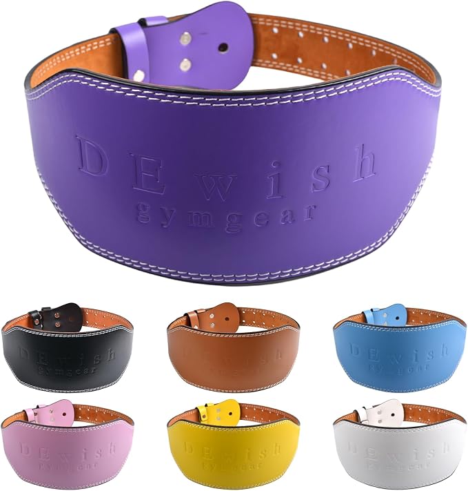 Leather Gym Fitness Belt, 4" & 6" Padded Lumbar Back Support, 10 Adjustable Holes for Weightlifting Powerlifting Bodybuilding Deadlift Squat Workout Strength Training