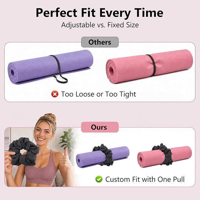Yoga Mat Scrunchie Yoga Mat Strap Carrier Pilates Mat Holder | Holds Your Yoga Mat in Style, Adjustable & Stretchy Yoga Mat Band, Fits Most Standard Yoga Mats (mat not included),Yoga Gifts
