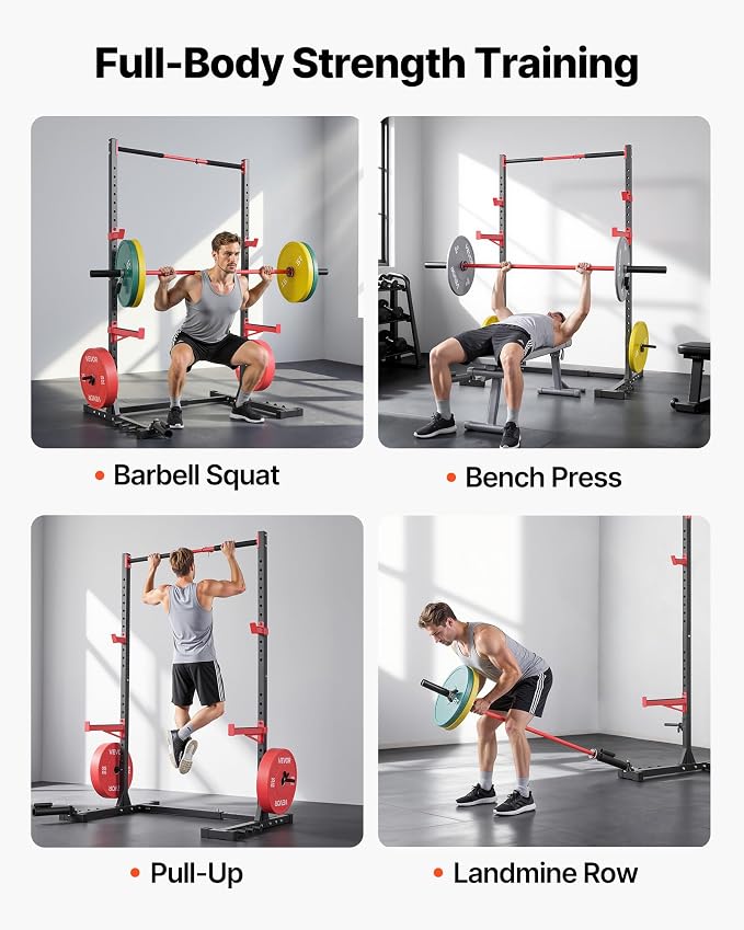 VEVOR Power Cage Squat Rack, Multifunctional Squat Rack for Home Gym, Workout Strength Training Equipment for Bench Press Squats Pull-Up