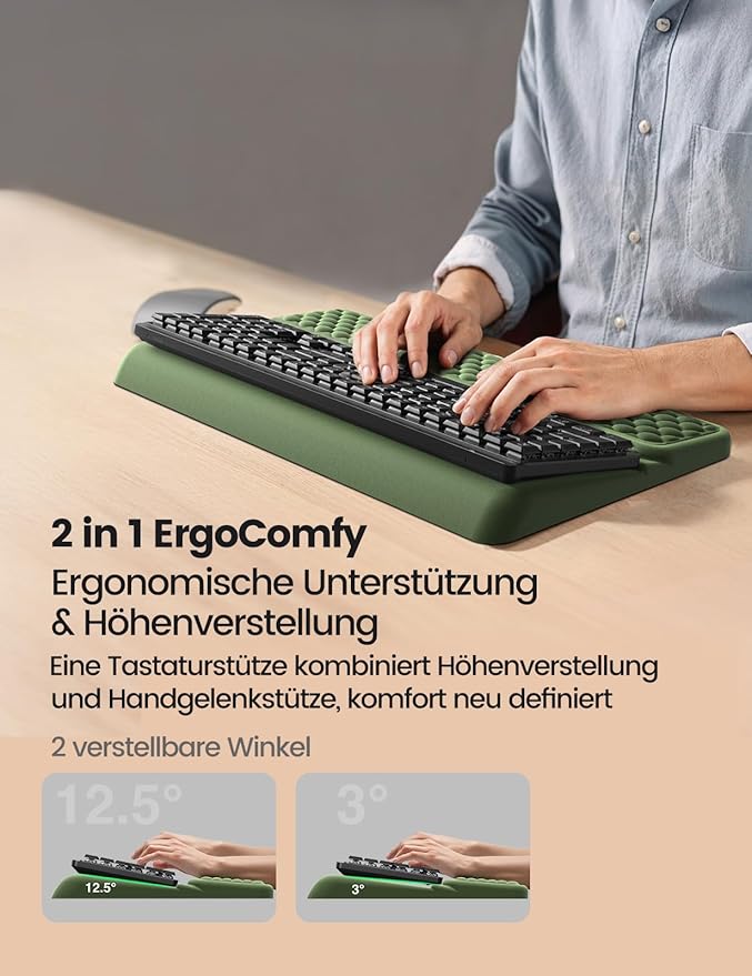 Vaydeer Wrist Rest with Keyboard Stand, Computer Wrist Support Pad, Ergonomic Keyboard Riser Holder Lifter Tray with Wrist Pad, Soft Memory Foam Desk Cushion, Palm Hand Typing for Office Home School