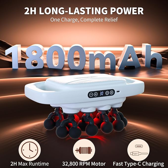 20-Head Massage Gun, 30 Intensity Levels 3 Modes, Deep Tissue Massager with 50KG Force & Noise-Free Motor for Neck Back Legs Shoulders, Portable for Full Body Muscle Recovery
