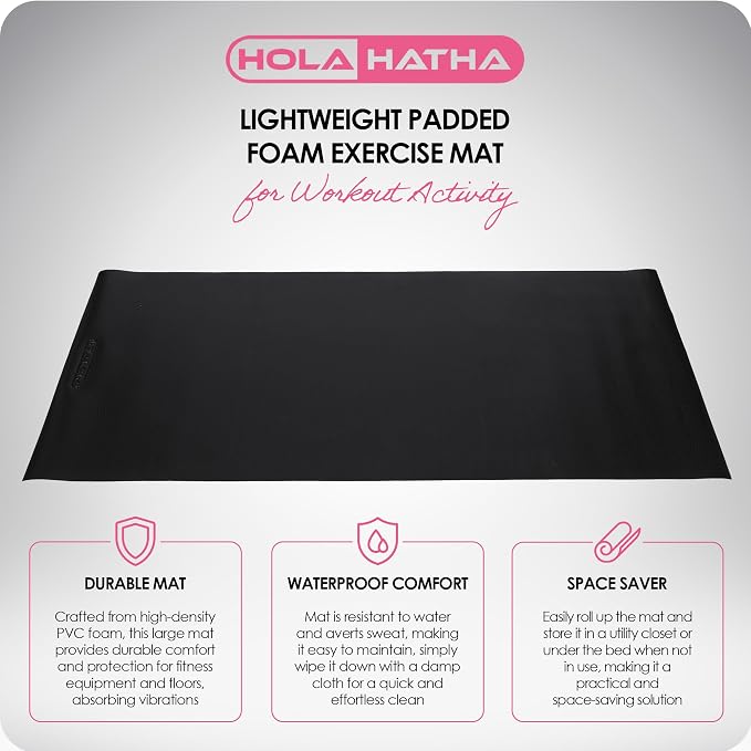 HolaHatha Lightweight Padded Exercise Yoga Mat, Non Slip Thick Foam Foldable Pad for Stretching and Workout Activity, 79 x 35.5" Medium, Grey