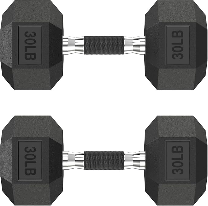 HANDBODE Rubber Encased Hex Dumbbell Pair, 2.5-65 lb | Non-Slip Handle Design for Secure & Comfortable Grip, Hand Weights for Strength Training, Fitness & Home Gym
