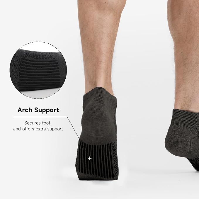 BAMBOO COOL Men's Athletic Ankle Socks Moisture Wicking, Anti-Odor Breathable Running Mesh Socks Arch Support, 8 Pack