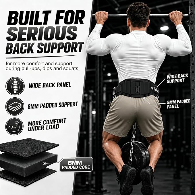 2-in-1 Weight Lifting and Dip Belt with 37.4-Inch Steel Chain men | Comfortable neoprene padding and a 37.4-inch heavy-duty steel chain for weighted dip, squat, pull-up and powerlifting.