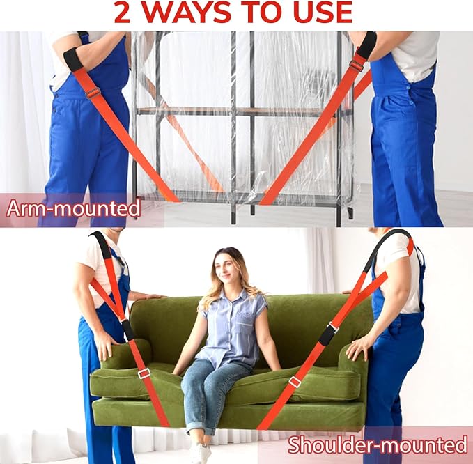 Ytonet Moving Straps, Lifting Straps for Move Furniture, 2-Person Shoulder Lifting and Moving System for Appliances, Mattresses, Heavy Objects up to 800lbs, Furniture Strap Round Sling, Orange