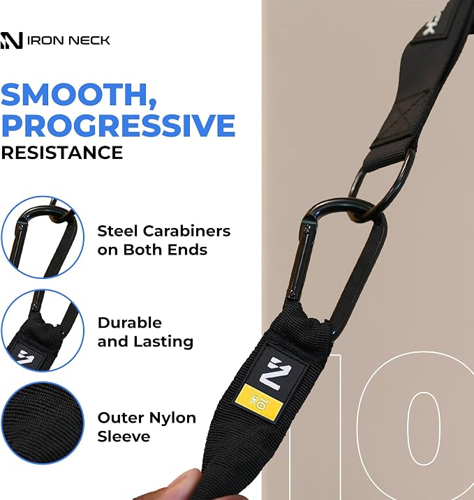 Resistance Band, Durable Exercise Band with Steel Carabiners for Neck Training, Strength Workouts, Stretching, and Rehab