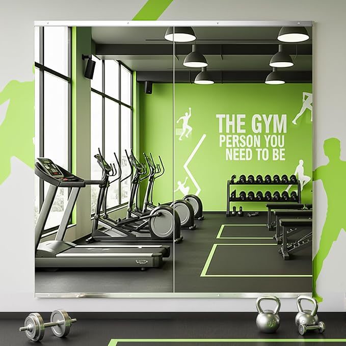 FICTOR Home Gym Mirror for Wall, 48"x28"x2 PCS Workout Mirrors for Home Gym | Shatterproof Tempered Glass, Frameless Full Length Body Mirror for Garage, Dance Studio, Yoga Room, Bedroom