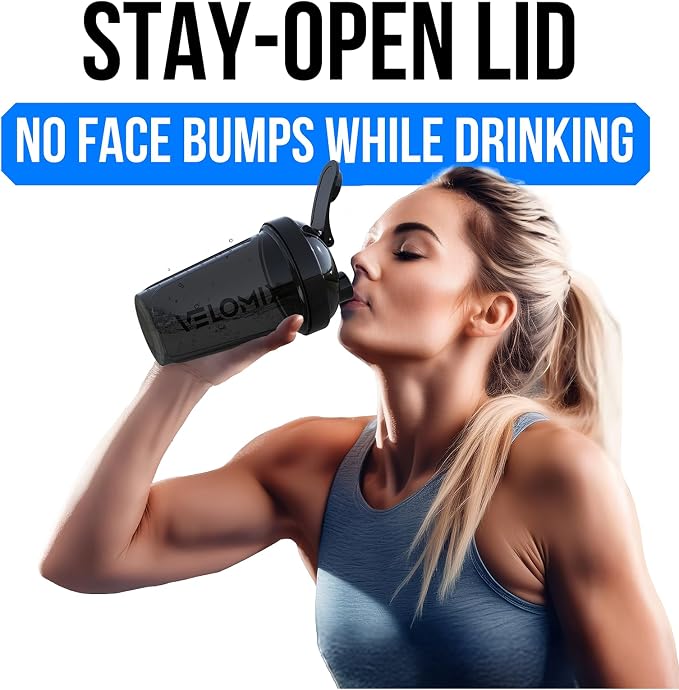 VELOMIX 2 Pack 20oz Protein Shaker Bottle for Protein Mixes, Blue/Black | 2x Wire Whisk, Leak Proof Shaker Cups for Protein Shakes, Stackable, Dishwasher safe, BPA free, Pre Workout and Gym ready