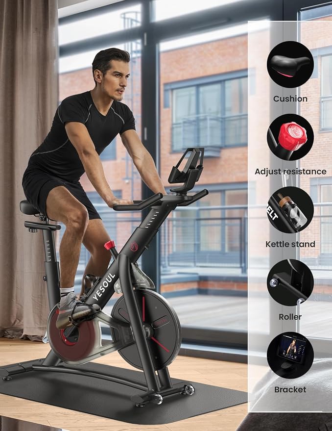 Yesoul Exercise Bike, Stationary Bike for Home with Magnetic Resistance | Smart Bluetooth Tracking, Quiet Magnetic Resistance, Tablet Mount and 350 lb Capacity for Home Gym Cycling Workouts