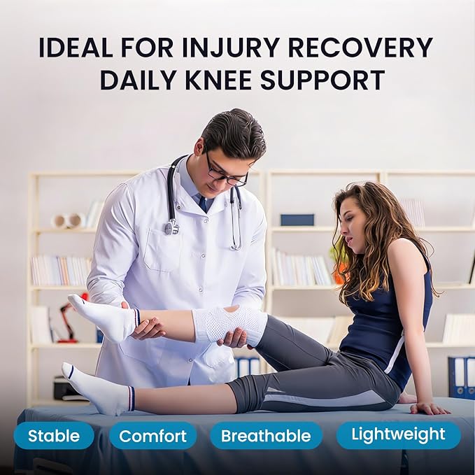 Galvaran Knee Brace with Side Stabilizers for Meniscal Tear Knee Pain ACL MCL Arthritis Injuries Recovery, Breathable Adjustable Knee Support for Men and Women