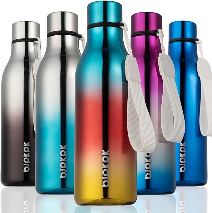 BJPKPK 18oz Insulated Water Bottle, Stainless Steel Bottle with Carry Strap | Keep Cold & Hot Vacuum Insulation, Leak-Proof BPA-Free Design, Slim Bottle Fits Most Cup Holders for Gym, Office & Travel