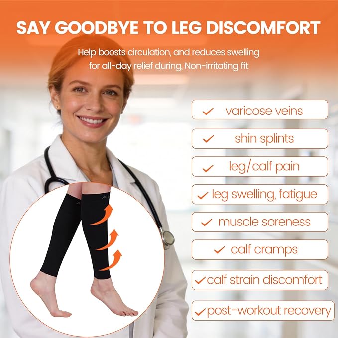 BSERA Calf Compression Sleeve Women, 2 Pairs 20-30mmHg Footless Compression Socks for Swelling Shin Splints Varicose Veins