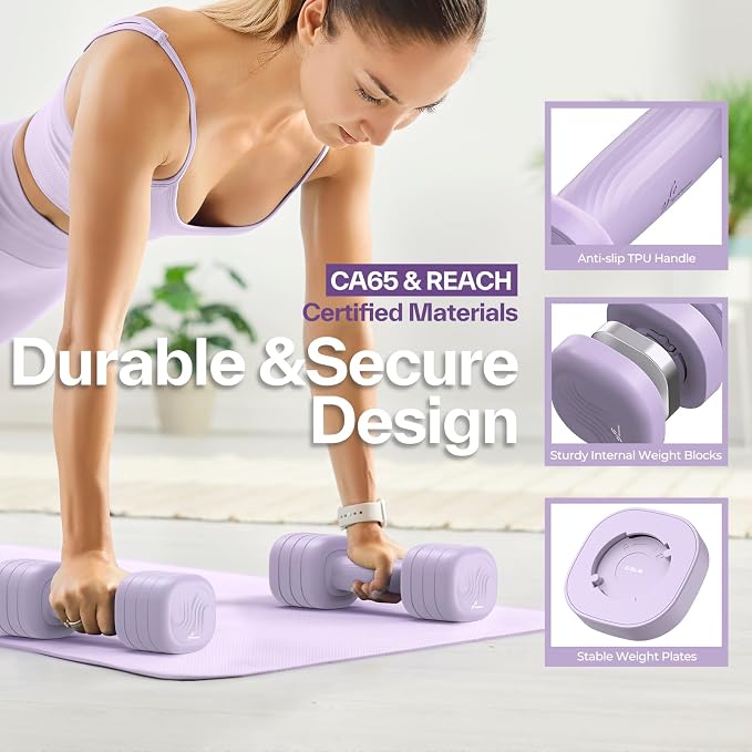 Adjustable Dumbbell Set of 2: Sportneer 4 in 1 Free Weights Dumbbells Set for Women, Hand Weights for Women at Home, Available in 5 lb × 2 and 10 lb × 2 Sets with Soft Rubber Handle for Home Gym Exercise Training