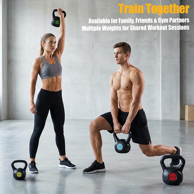 NEWBULIG Hard Kettlebell Set, Strength Training Kettlebells Sets | Durable Concrete Core, HDPE Shell, Multi-Level Workout Fitness Equipment for Home Gym & Outdoor