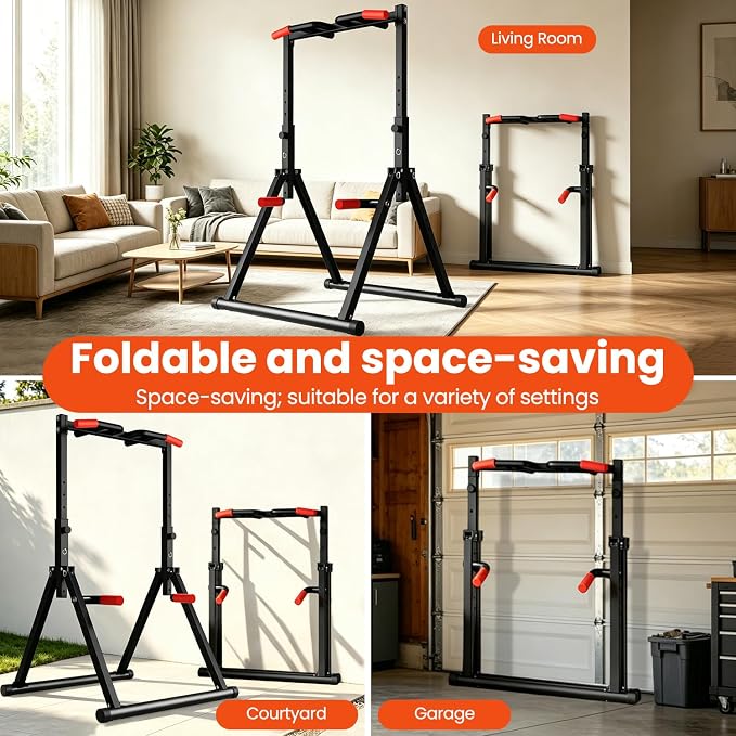 DOBESTS Power Tower Pull Up Bar Free Standing, Foldable Pull Up Station