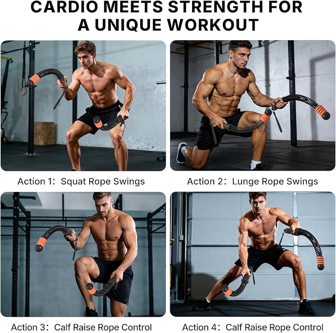 POWER GUIDANCE Adjustable Weighted Ropeless Battle Ropes with 4 Resistance Rings, Portable Cordless Battle Rope for Home Gym, Progressive Strength & Low-Impact HIIT Training for Men & Women，Black