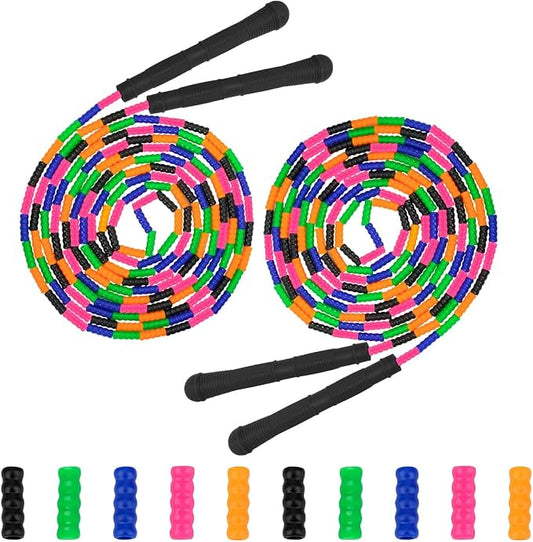 Coolrunner 16 FT Long Jump Rope(2 PACK), Double Dutch Jump Ropes, Soft Beaded Skipping for Kids Adults, Plastic Segmented Long Enough for 4-5 Jumpers