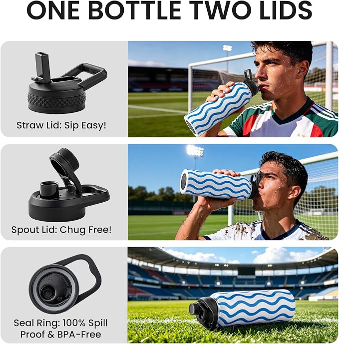 RAYMYLO Insulated Water Bottle 40 oz, Triple Wall Vacuum Stainless Steel | (Cold for 36Hrs, Hot for 18Hrs), Leak Proof & Non-BPA, Modern Water Flask Jug with Paracord Handle & Straw Spout Lids