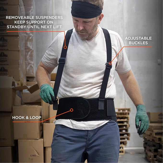 Ergodyne ProFlex 1625 Back Support Brace, Stays and Rubber Webbing for Snug Fit, Removeable Straps, Adjustable