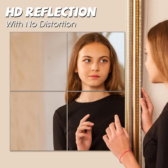 VASUHOME Glass Full Length Wall Mirror Tiles - [12x10 Inch - 8PCS] HD Gym Mirrors for Home Gym, Full Body Long Mirror for Bedroom, Living Room, Door, Closet