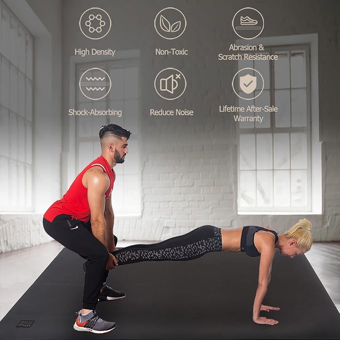 GXMMAT Large Exercise Mat 6'x4'/6'x5'/6'x6'(7mm), Thick Workout Mats for Home Gym Flooring, Extra Wide Non-Slip Durable Cardio Mat, Shoe Friendly, Perfect for Plyo, MMA, Jump Rope, Weights, Fitness