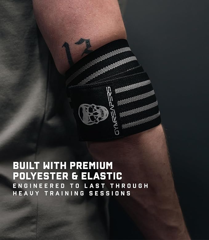 Gymreapers Weightlifting Elbow Wraps (1 Pair) - Flexible 40'' Elbow Compression Strap & Joint Support Brace - for Bench Press, Powerlifting, and Pressing
