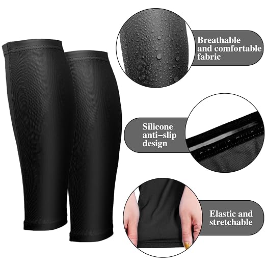 3 Pairs Calf Compression Sleeves for Men And Women Football Leg Sleeve Footless Compression Sock for Running Athlete Cycling (Black, White, Blue, Small)