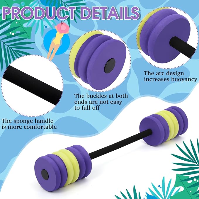 Soulchen Long Aquatic Exercise Dumbbells Pool Exercise Foam Water Weights Dumbbell Aquatic Pool Barbells with High Density EVA Foam for Swim Water Aerobics Workouts Loss