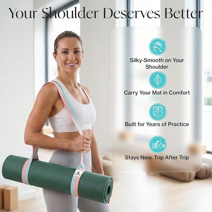 Yoga Mat Strap Adjustable Carrier for All Yoga Mats, 2 Sizes | Extra Thick Cotton Blend |16+ colors are available | Fits Most Yoga Mats | Soft Woven Texture | Comfortable Shoulder Carry