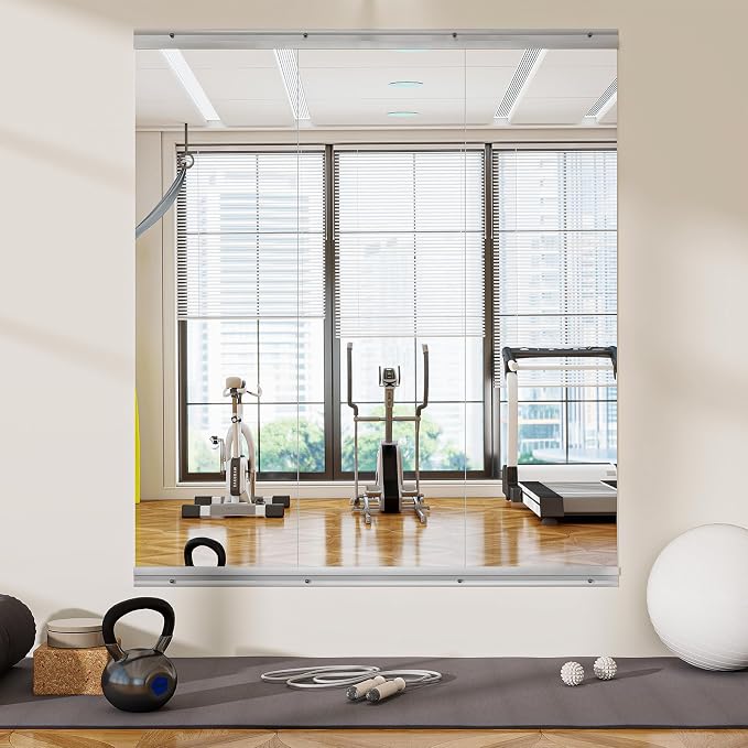 VooBang Home Gym Mirror 3 PCS 16"×56", Frameless Wall Mirror Full Length | Shatterproof Tempered Glass Large Body Mirror Hanging for Dancing Studio, Exercise, Fineness, Yoga