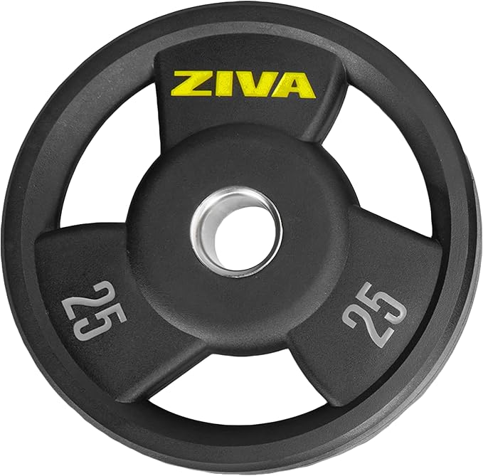 ZIVA Olympic Weight Plate – Premium Urethane-Coated Grip Disc with 2" Stainless Steel Insert and 3-Position Handle – Sold Individually (2.5–45 lb) Does not fit Standard Studio Barbell