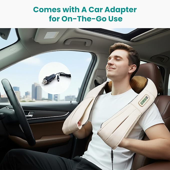 Nekteck Shiatsu Neck Massager with Heat for Pain Relief, NOT Cordless | 2026 Upgraded 3D Back Shoulder Kneading Massage Pillow, 3 Intensity Speeds Deep Tissue, Relaxation Gifts for Men Women, Beige