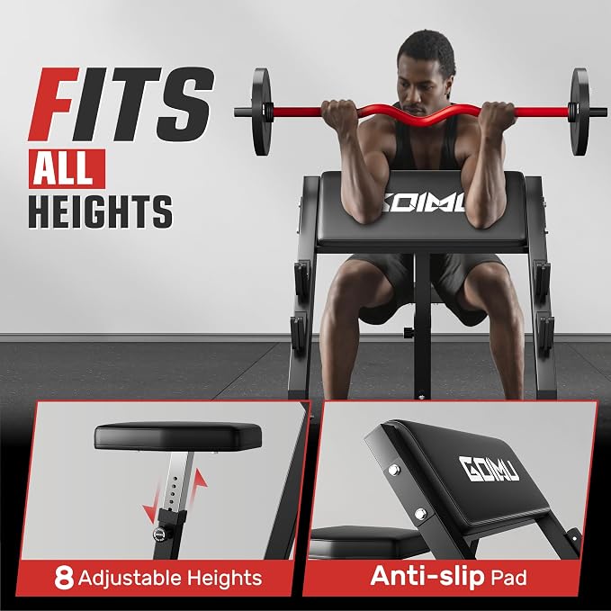 PC01 Preacher Curl Bench, Seated Arm Isolated Barbell Dumbbell Bicep Station, Adjustable Bicep Curl Machine with 2 Bar Holders for Home Gym