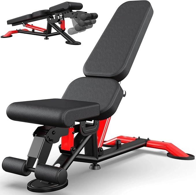 Adjustable Weight Bench, 1800LBS Heavy Duty Workout Bench for Home Gym | Commercial Strength Training Bench with Removable Leg Holder, Supports Full Body Workouts with Flat Incline Decline Sit Up