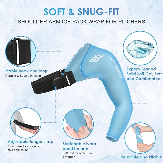 ComfiTECH Youth Shoulder Arm Ice Pack Wrap for Young Pitchers, Small | Gel Shoulder Arm Sleeve for Young Throwing Athletes, Flexible Cold Compression for Arm Discomfort & Post-Training Recovery