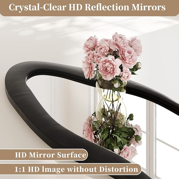 Full Length Mirror, 63"x24" Wavy Full Body Mirror Flannel | Flannel Floor Mirrors with Stand, Irregular Wavy Mirror Hanging or Leaning Against Wall for Bedroom Living Room, Black