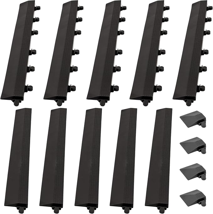 Baselayer Interlocking Floor Tile Trim Pieces - Beveled Edges and Corners - Durable ½ in TPE (Rubber Like, NOT Foam, no Odor) - 10 Edges and 4 Corners - Made in USA