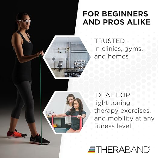 THERABAND Professional Resistance Band, Green Level 3 Heavy, 5 ft Exercise | Elastic resistance band for exercise, strength training, stretching and physical therapy - ideal for home workouts