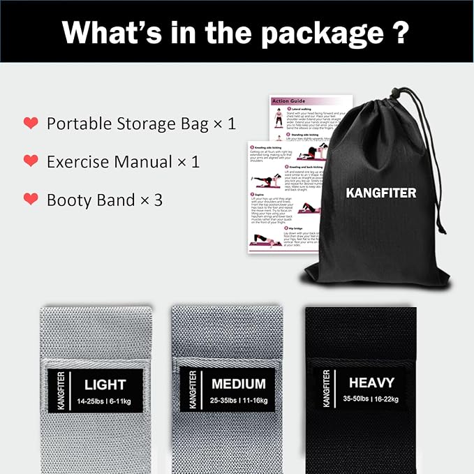 KANGFITER Non-Slip Fabric Resistance Bands for Working Out 3 Levels | Loop Exercise Bands for Booty Leg Butt Glute Hip, Elastic Stretch Workout Bands for Women Men Home Gym Fitness Yoga Pilates