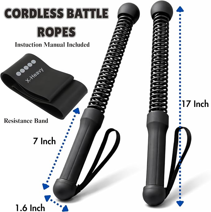 Ropeless Battle Ropes for Home Gym – Portable Cardio & Strength Training System with Adj Resistance Band, Non-Slip Handles, Cordless Battle Ropes Door Anchor for Travel,HIIT Workout Gear