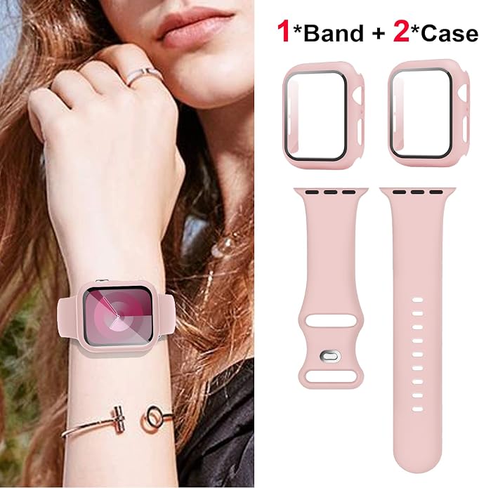 Sport Band and Case for Apple Watch Band 40mm 44mm 46mm 42mm 41mm 45mm 38mm iWatch Bands for Women/Men,Silicone Waterproof Strap with Cover Combo for Apple Watch Series 11 10 9 8 7 6 5 4 SE Ultra/2 3