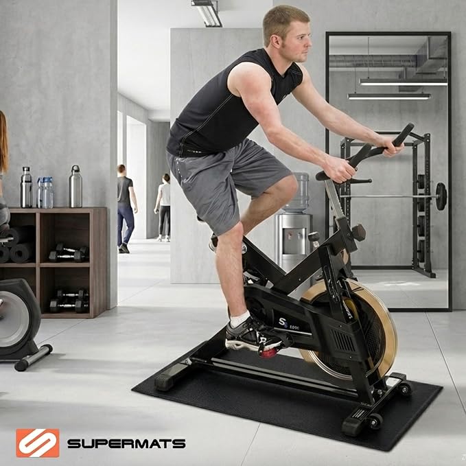 SuperMats Heavy Duty Equipment Non-Slip Mat 20GS | 24" × 46" – Fits indoor cycles, spin bikes, upright bikes, stationary bikes, steppers, and mini ellipticals.